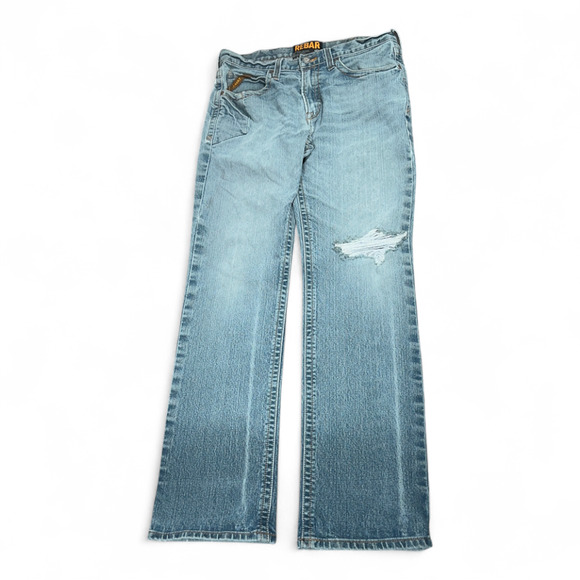Ariat Jeans Mens 33x33 Blue Rebar M4 Bootcut Distressed Low Rise Stretch Light - Picture 1 of 10